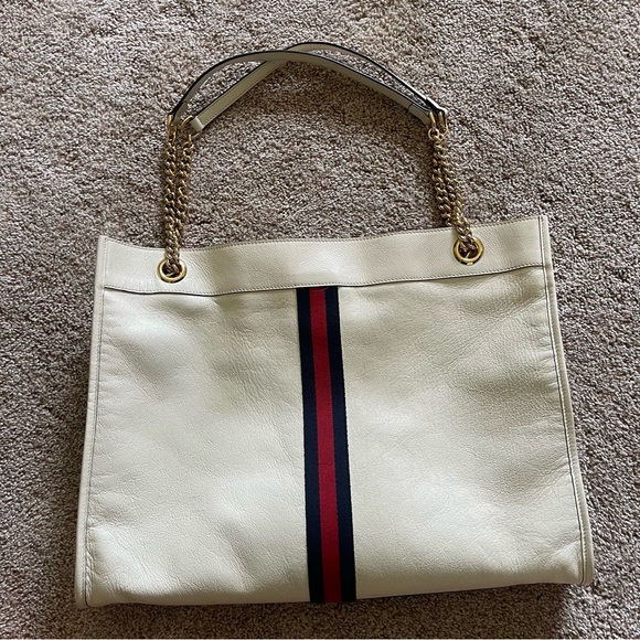 Authentic Gucci Rajah Large White Leather Tote Shoulder Bag Sherry Tiger 537219 - Picture 3 of 16